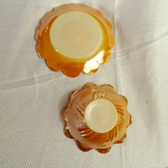 Vintage Fire King Peach Lustre Lotus Bowl & Saucer Plate Glass Set 1950s - 1960s - Picture 5 of 5